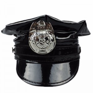 Hawk Hat Badge PVC PU gorra de cuero negro octogonal cuero gorra de policía gorra militar de cuero juego de roles gorra uniforme sombreros