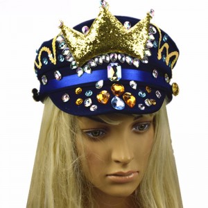 Nueva corona azul zafiro Lyjenny hat Carnaval brasileño sombreros de diamantes con lentejuelas sombrero hecho a medida al por mayor