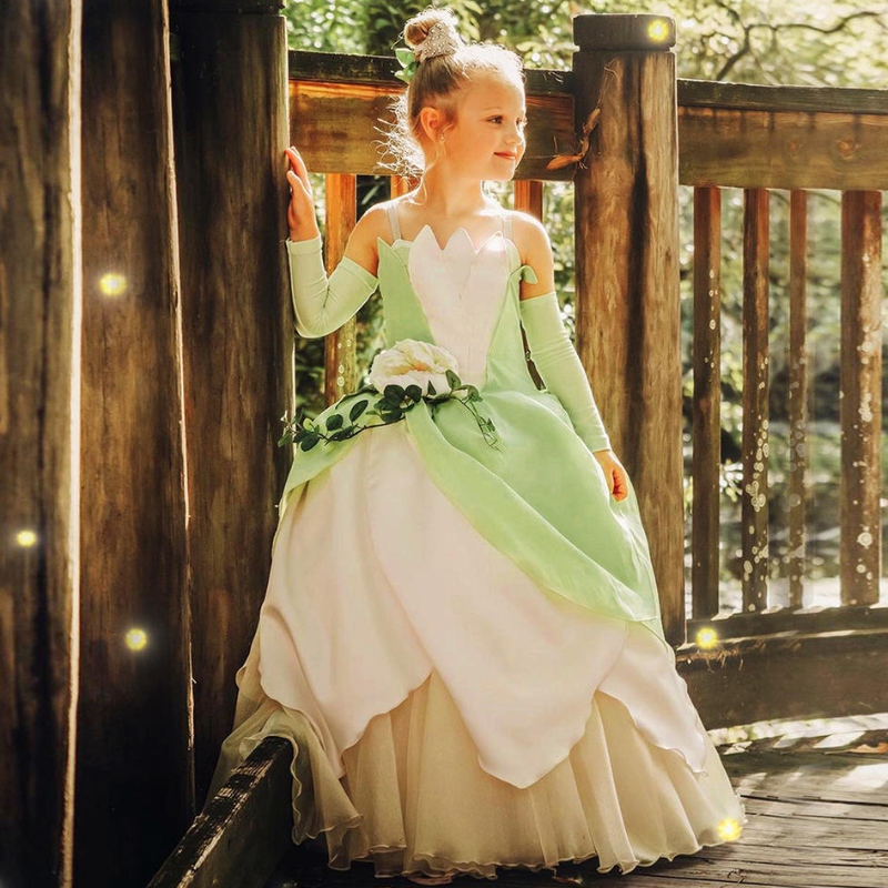 El disfraz de la princesa de la rana paraniñas de lasniñas Tiana Cosplay Carnival Dress Up Princess Playing Vestidos