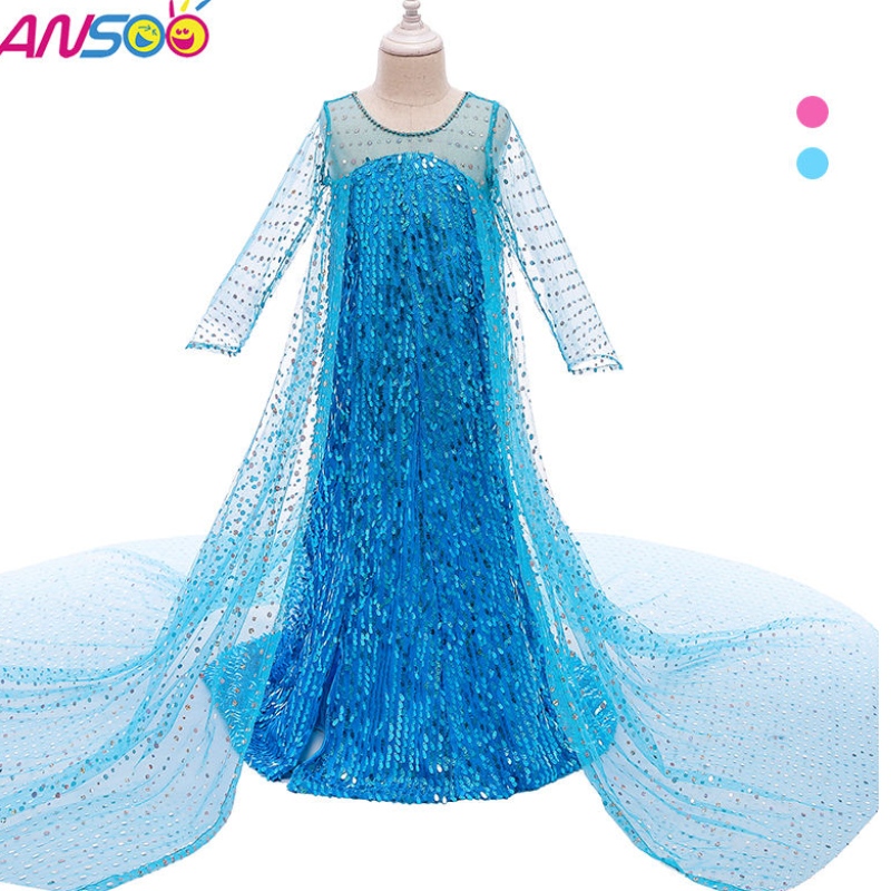 Ansoo TOP vendiendo telas elegantes princesa vestida de lentejuelas de lentejuelas 2022 elsa anna vestido paraniñas
