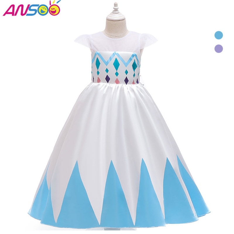 Ansoo Nuevo precio al por mayor Cartoon Elsa White Princess For Girls Dresses Halloween Disfraces paraniñas