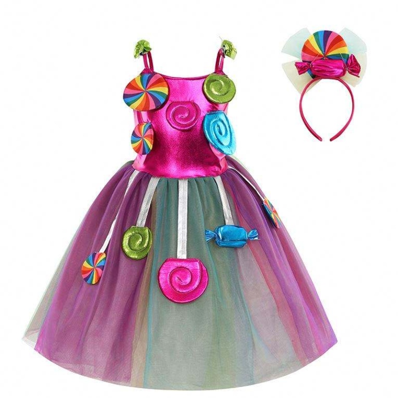 Girls Birthday Pageant Dress Up Rainbow Tulle Dresses Candyland Disfraces con diadema DGHC-081