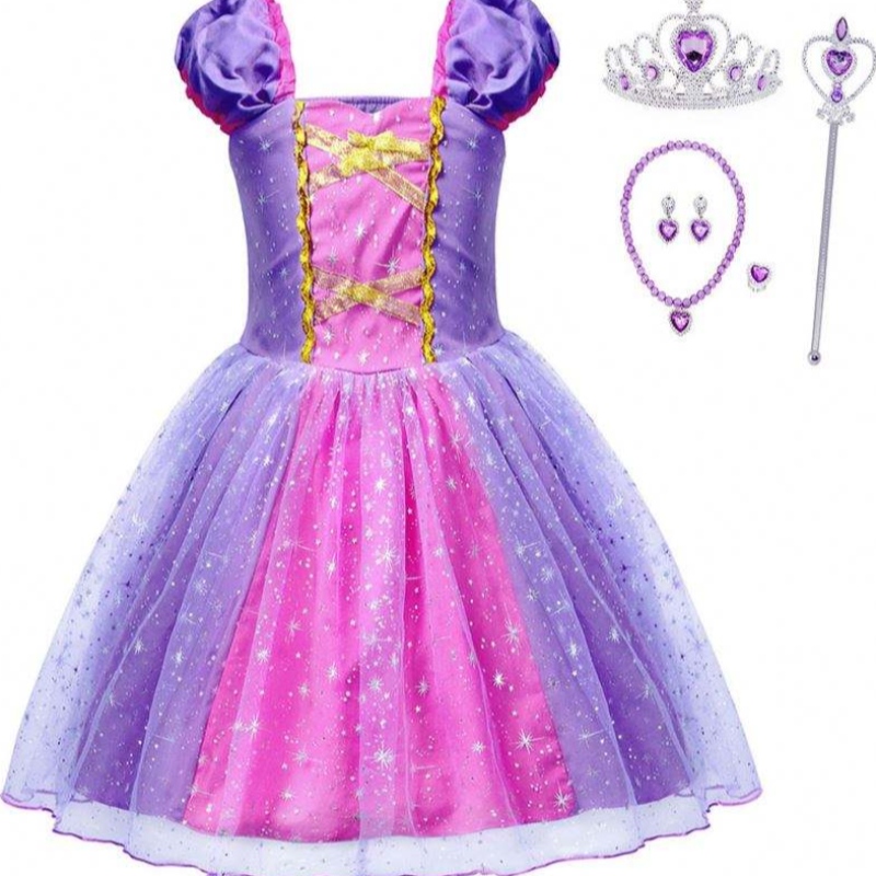 Vestido de princesa de Rapunzel de alta calidad para la película Party Película Tangled Cosplay Girls Birthday Party Dress durante 1-4 años
