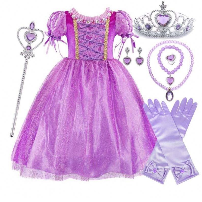 Gadgets 2022 Niñas pequeñas Color púrpura Rapunzel Princess Vestido con accesorios HCRS-006