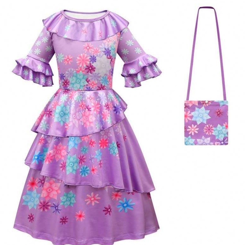 Carnaval Halloween Princesa Party Flower Ruffles Long Dress Mirabel Encanto Costume 90-170cm HCIS-006
