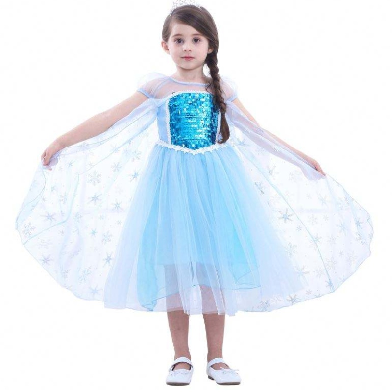 Girls Elsa Princesa Elsa Anna Fashion Kids Cosplay Disfraz de cosplay Halloween Vestido con Cape 3-10 Año