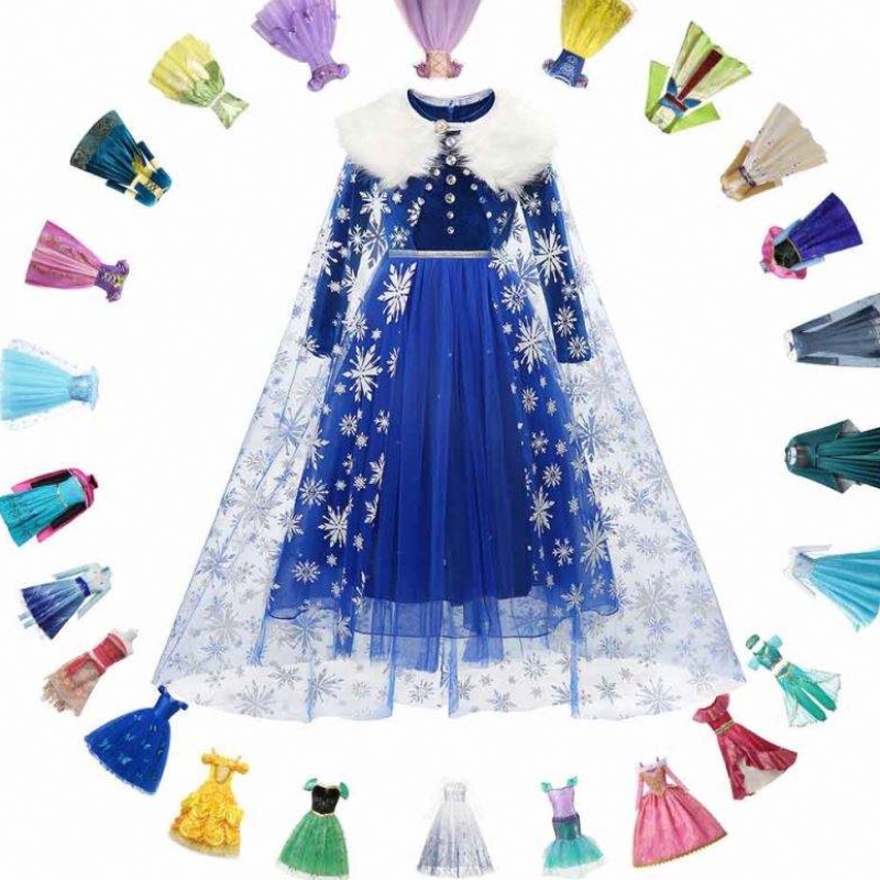 Princesa Elsa Vestido de invierno Niñas Manga larga Frozen2 Disfraz de Halloween Niños Rapunzel Tiana Mulan Cosplay