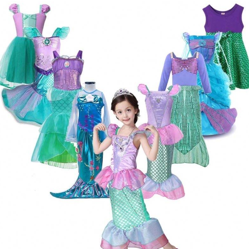 Girls Little Mermaid Ariel Princess Dress Cosplay Trajes paraniños Vestidos de sirena deniña Merma