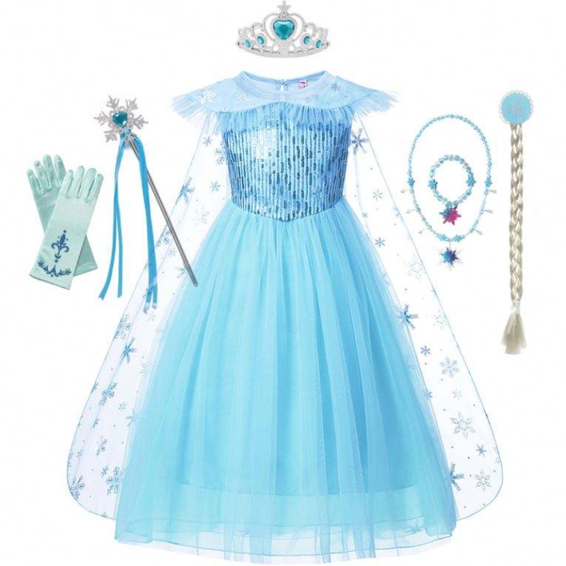 Girls Elsa Cosplay Dress Fancy Disfraz Girl Snow Fiesta de cumpleaños de Halloween Niños Princesas Ropa Capa