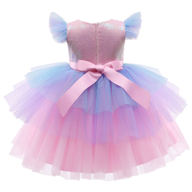 Girls Formal Princess Dress Kids Lace Tulle Rainbow Elegant Evening Party Cake Tutu Prom Gown Children Wedding Communion Disfraz
