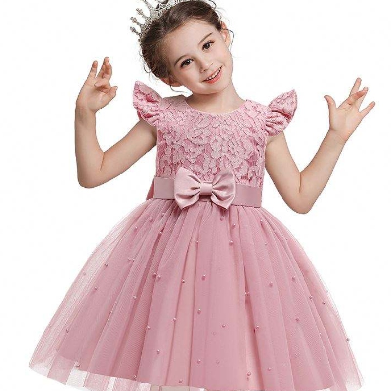 Vestido deniños transfronterizo de baigra al por mayor de color sólido de encaje de encaje de bowknot \\\\ \\\\ s Destino de cumpleaños de la fiesta D0761