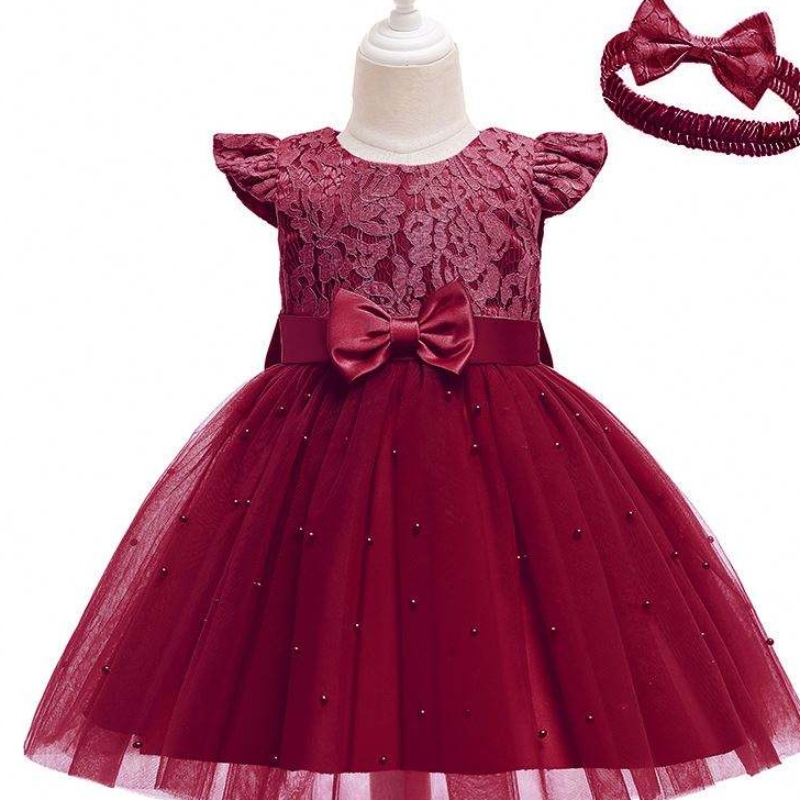 Vestido deniños transfronterizo de baigra al por mayor de color sólido de encaje de encaje de bowknot \\\\ \\\\ s Destino de cumpleaños de la fiesta D0761
