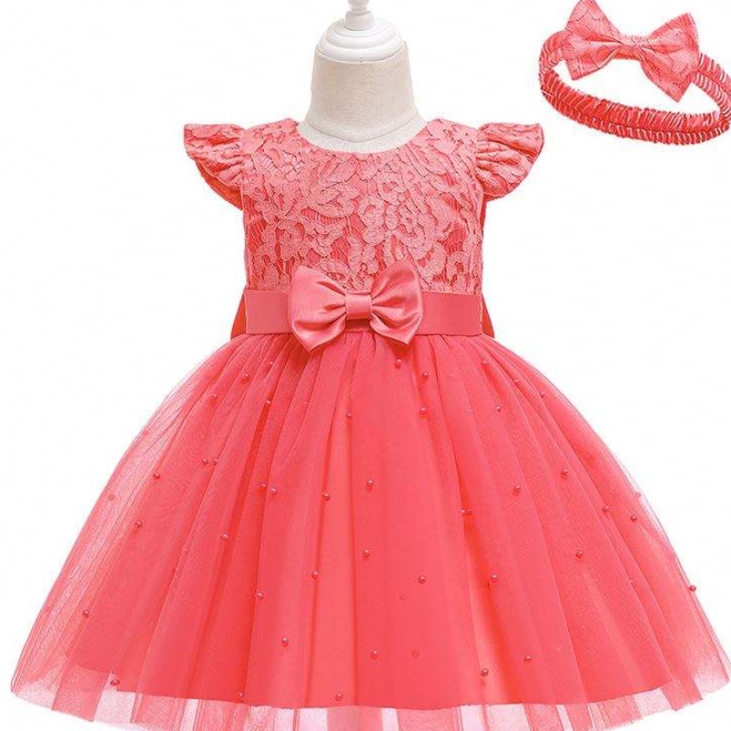 Vestido deniños transfronterizo de baigra al por mayor de color sólido de encaje de encaje de bowknot \\\\ \\\\ s Destino de cumpleaños de la fiesta D0761