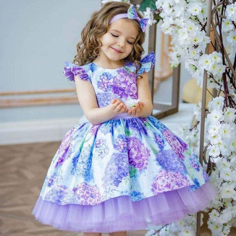 Baige Último vestido de laniña de impresión floral de losniños paraniños de 3 años Vestidos de dama de honor para fiesta
