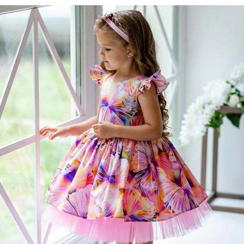 Baige Último vestido de laniña de impresión floral de losniños paraniños de 3 años Vestidos de dama de honor para fiesta