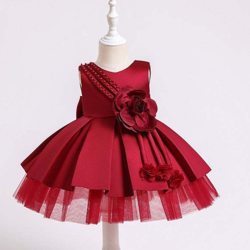 Vestido de fiesta de bebé reciénnacido de Baige durante 0-2 años paraniños Satenado Satén Vestidos de cumpleaños paraniños XZ001