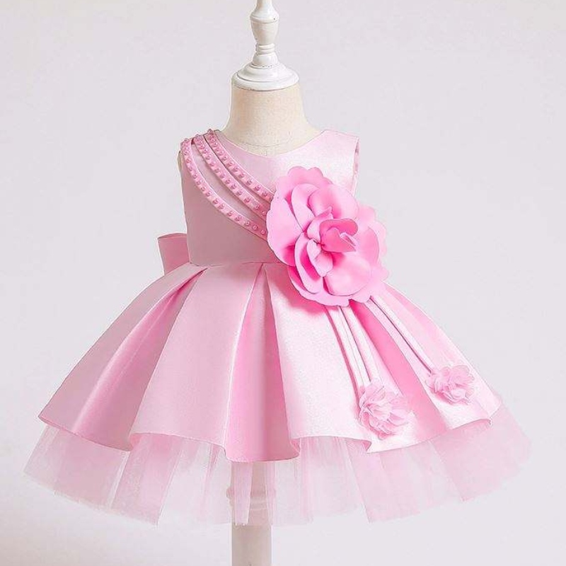 Vestido de fiesta de bebé reciénnacido de Baige durante 0-2 años paraniños Satenado Satén Vestidos de cumpleaños paraniños XZ001