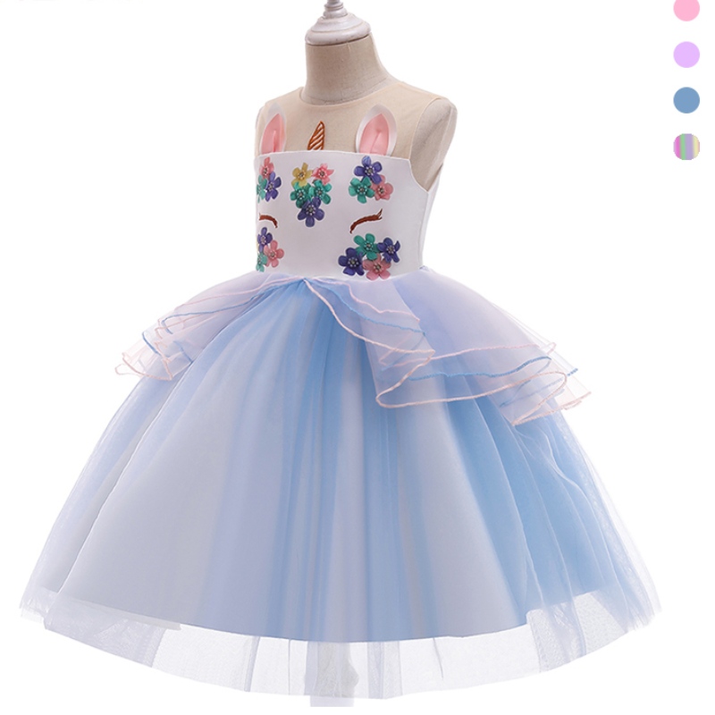 Elegante colorido arco iris rosa halter tutúniniño bebé vestidos de unicornio chicas unicornio princesa vestido para 3-11 añosniña