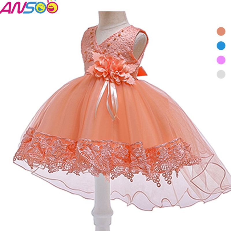 Ansoo Pretty Peach Children \\\\ S Birthday Princess Princess Flower Orange Vestido denovia paraniña