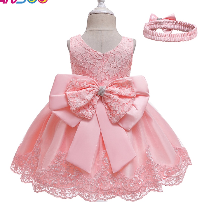 2022 Estilo explosivo Baby Cumples Dress Bowtie Band Band Pompous Falda Vestido de encaje con banda para la banda para el mayor