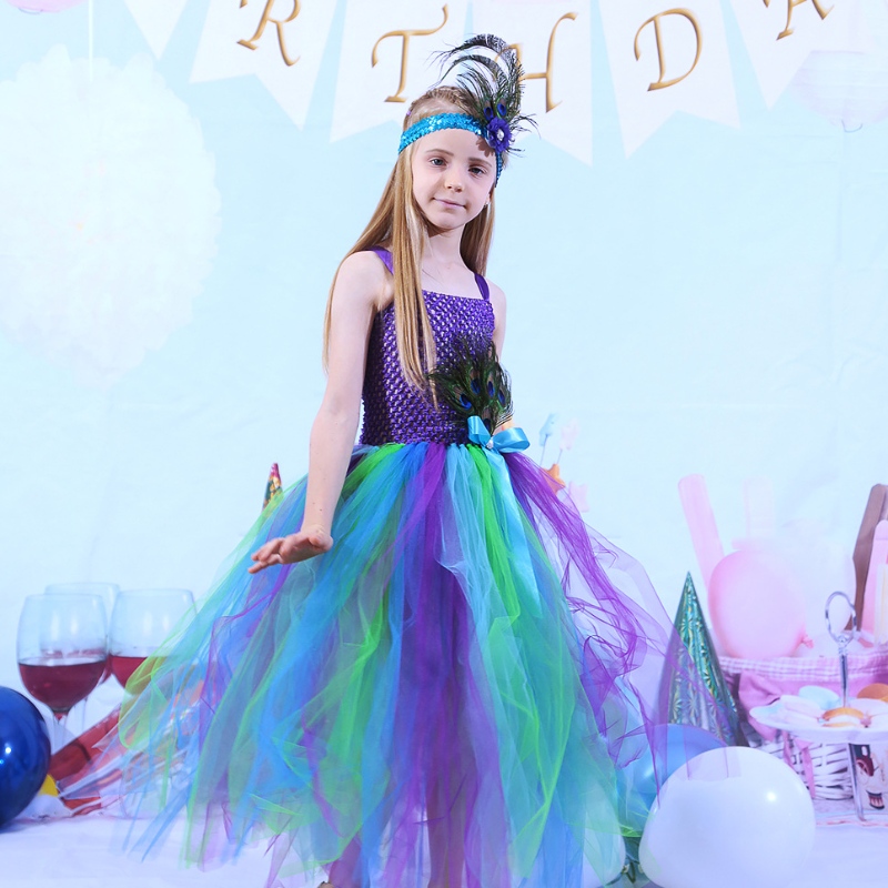 Vestido de otoño de losniños Peacock Falda Mesh Falda Baby Princess Skirt Tutu Vestido