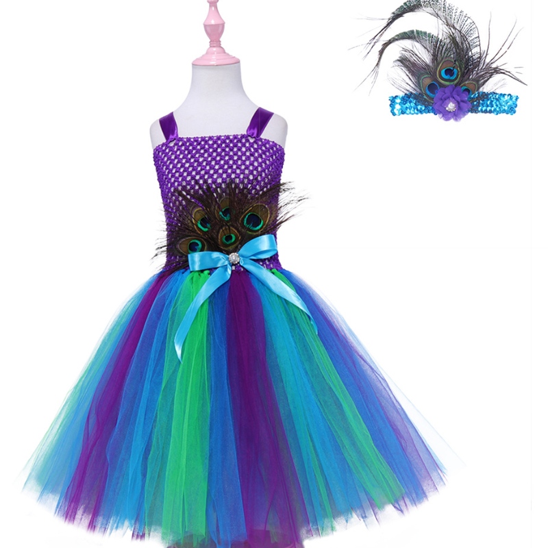 Vestido de otoño de losniños Peacock Falda Mesh Falda Baby Princess Skirt Tutu Vestido
