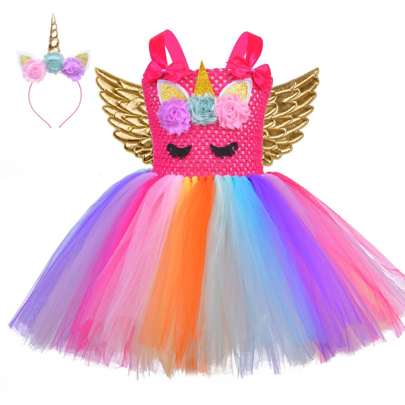 Vestido de pony deniño pequeño alas de unicornio Princess Dress Fiest Cosplay Disfraz