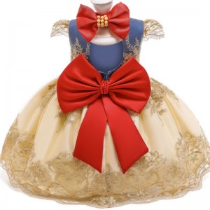 Vestido de fiesta de estampado de flor deniña Elegante vestido de princesa Bow Bordery Bordery Bordery Bordery