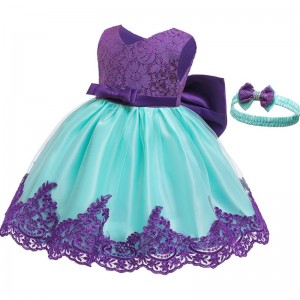 Vestido deniña de floresniños vestidos denovia bowknot chicas princesa de verano con banda para la cabeza