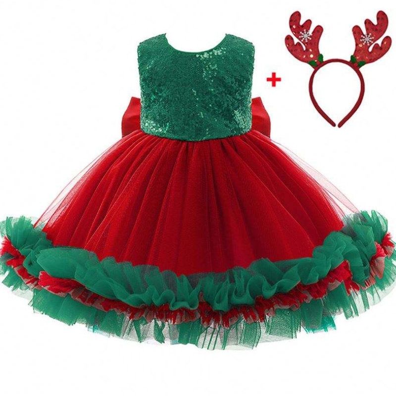 Baige Red Sequined Kids Christmas Birthday Fiest Fiest Fiest Vestidos Bo Bow Bow Bow