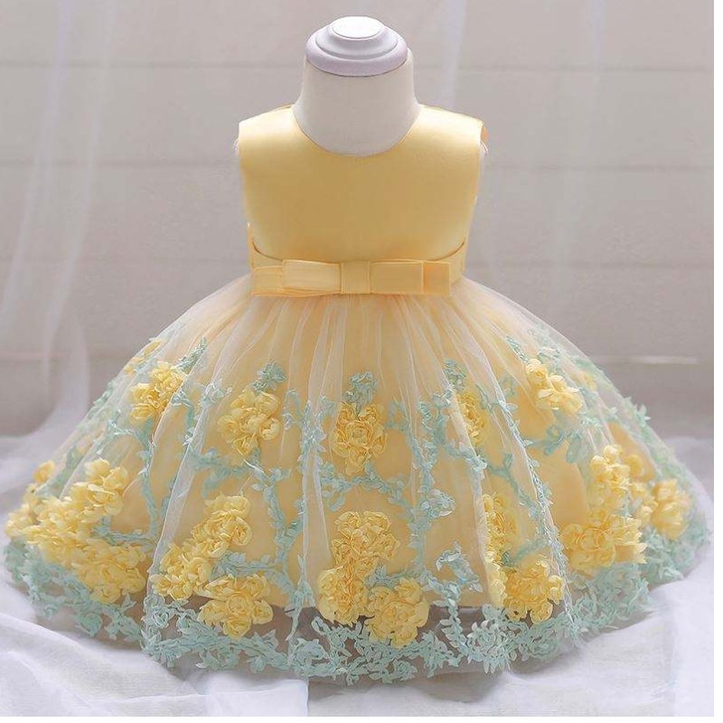 Baige Venta caliente Venta Pretty Baby Frock 12 mes 1 año Ropa deniña Primer cumpleaños Lindo vestido de fiesta de flores L1845XZ
