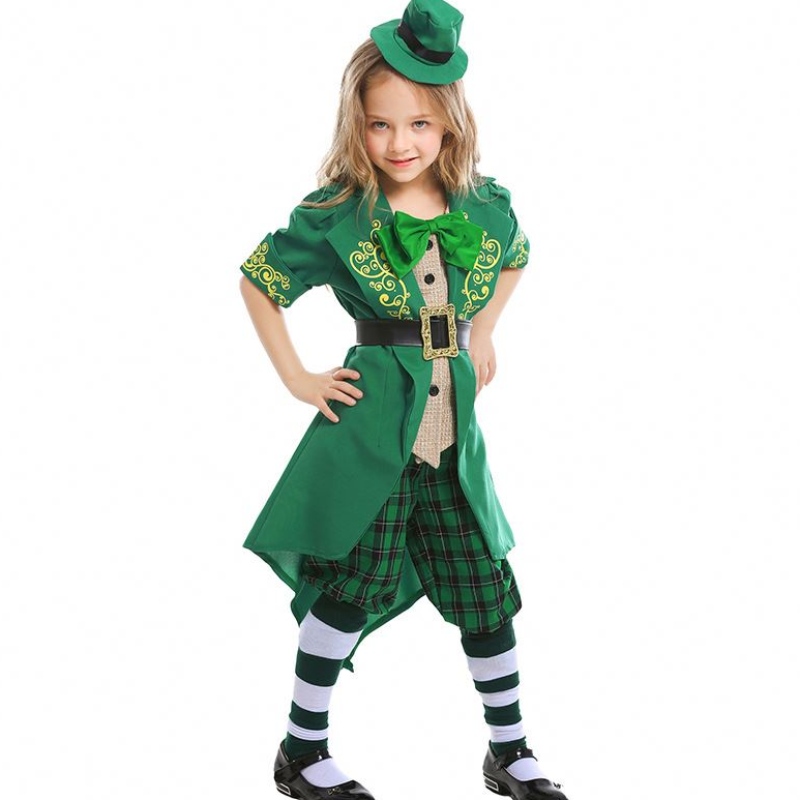 Children Halloween Irish Elf Performance Uniform Outfit St. Patrick \\\\ \'S Day Girl Leprechaun Disfraz DGHC-089