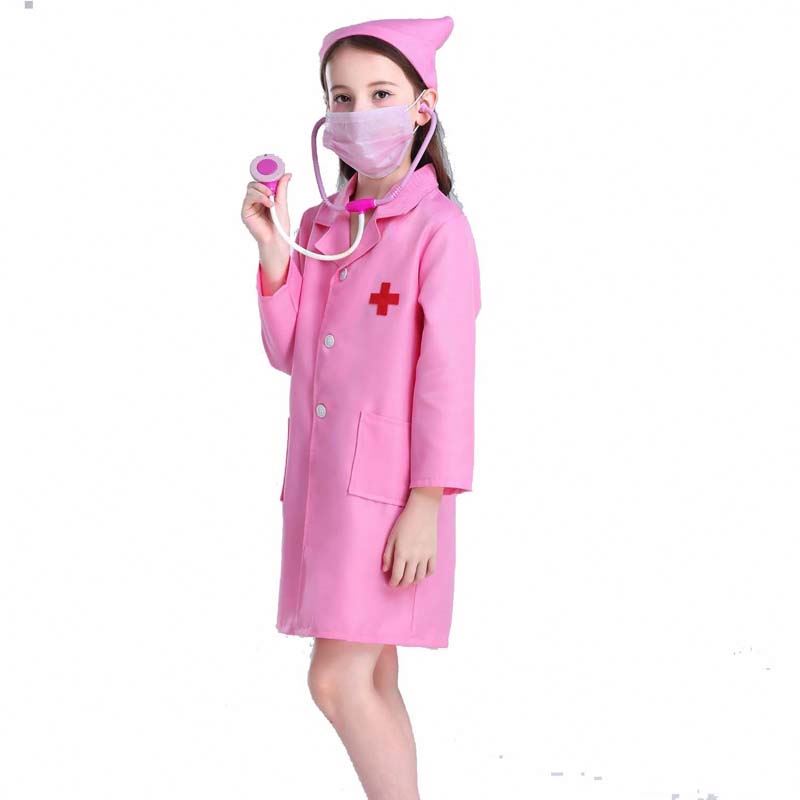 Niños Doctor Enfermera Uniforme Cosplay Niña White Pink Kids Nurfer Disfraz HCBC-011
