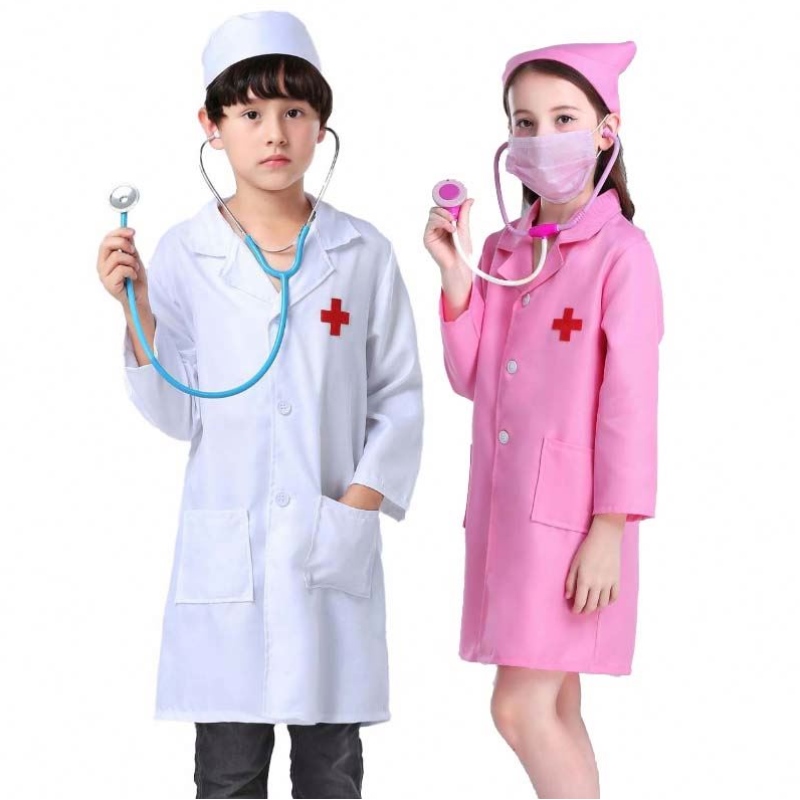 Niños Doctor Enfermera Uniforme Cosplay Niña White Pink Kids Nurfer Disfraz HCBC-011