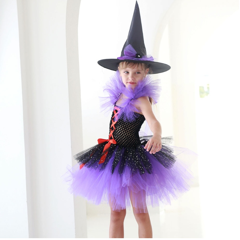 Disfraz de vestido de bruja de vender tutú de Amazon paraniñas con sombrero brujero Halloween Carnival Fiesta