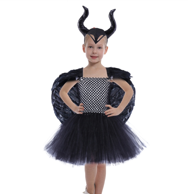 Amazon Hot Selling Girls Princess Fluffy Tutu Vestidos Niños Halloween Vampire Witch Cosplay Fiesta Vestida